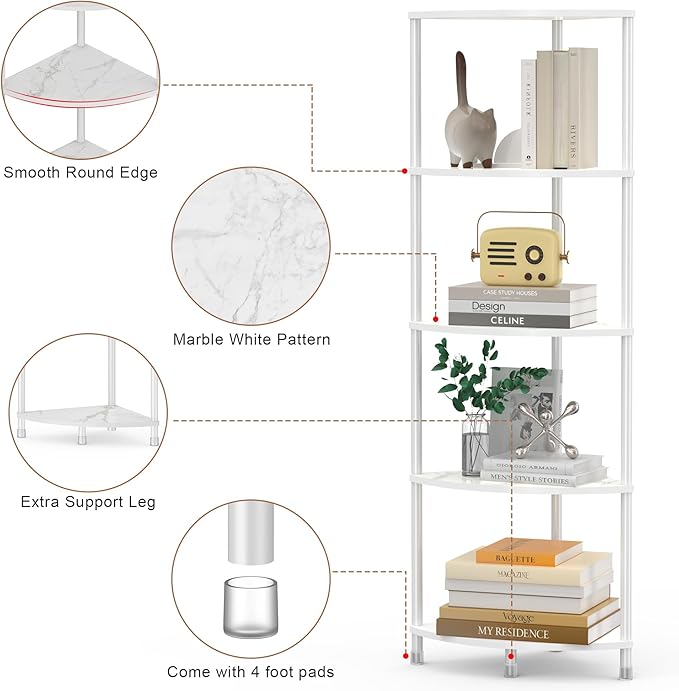 5 Tier Corner Shelf Stand, 44.1" Kitchen Shelf Organizer - Image 4