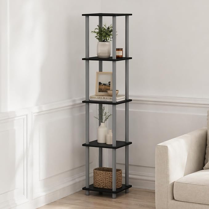 Furinno Turn-N-Tube Storage Shelves, 5-Tier Square Book Shelf, Corner Shelf by Furinno-FitsYourSpaceFitsYourBudget