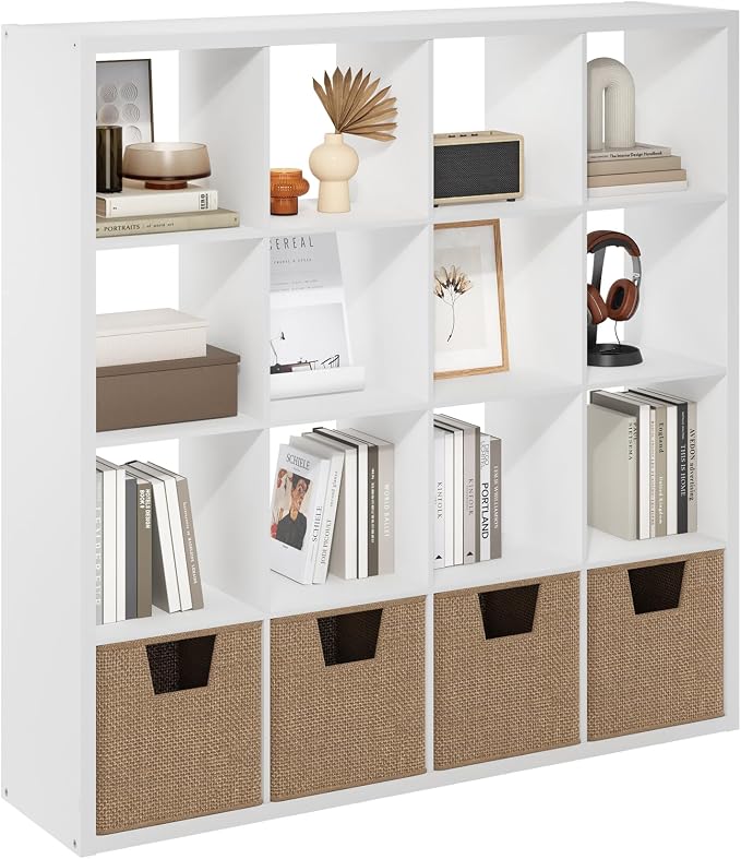 Furinno Cubicle Book Shelf, 16-Cube Bookshelf, Extra Thick Frame Reversible - Image 5