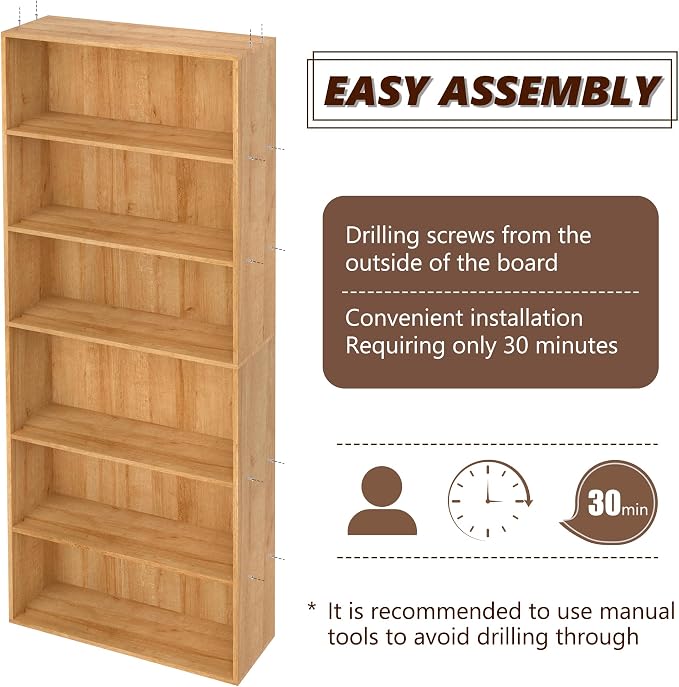 6 Tier Book Shelf，Wooden 6 Cube Storage Organizer, 6 Tier Low Bookcase Storage - Image 4