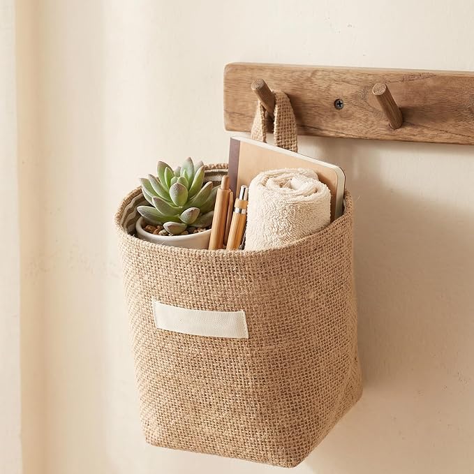 2 Pack Wall Hanging Storage Bags, Cotton Linen Hanging Organizer Foldable - Image 6
