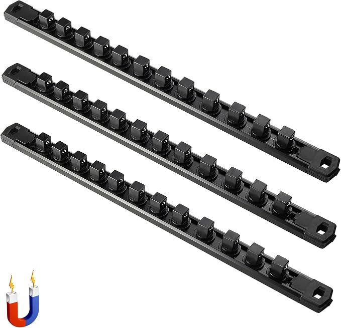 ALOANES 3-Piece Magnetic Socket Organizer, Heavy Duty Aluminum Socket Rails by Aloanes