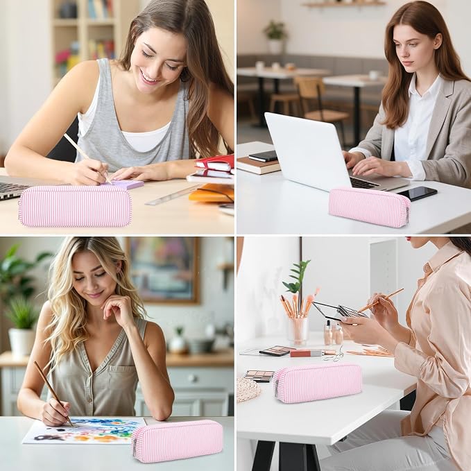 Striped Travel Makeup Brush Bag, Pencil Case and Cosmetic Pouch | Seersucker - Image 6