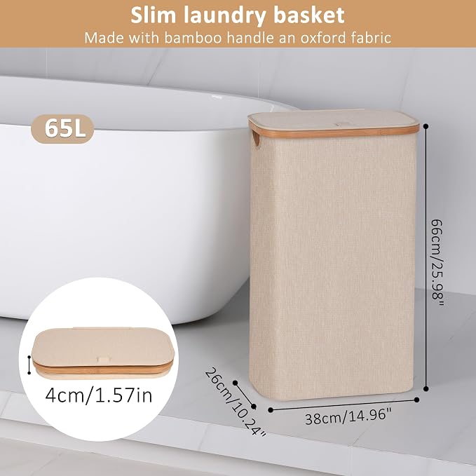 iEGrow 65L Slim Laundry Hamper, Narrow Laundry Basket - Image 2