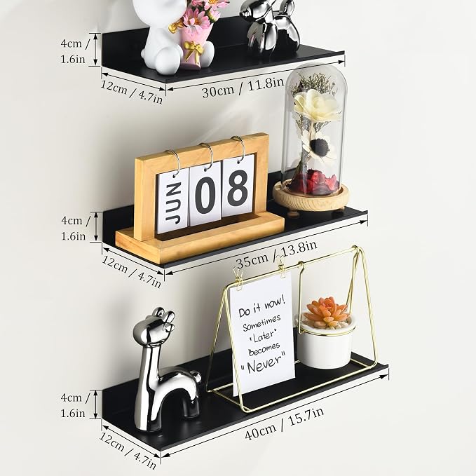 Wisfame Floating Shelves for Wall Set of 3, Modern Small Adhesive Shelf for - Image 3