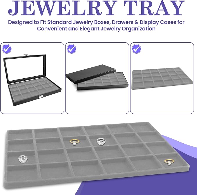 Novel Box 5 Pack 24-Slot Gray Liner Jewelry Storage Tray Inserts 14.75x8.25x1 - Image 8