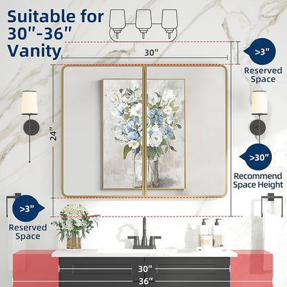 Bathroom Medicine Cabinet with Mirror 24 x 30 Inch, Brush Gold Medicine Cabinet - Image 2