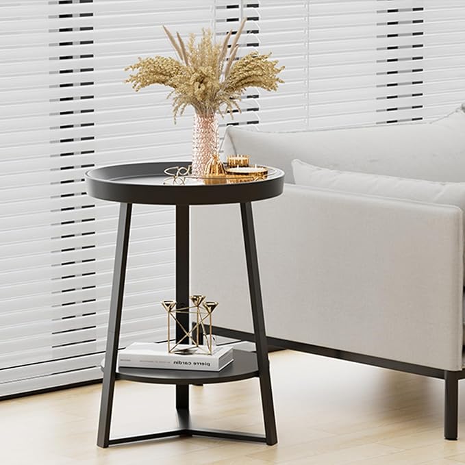 Gadroad Round End Table with Storage Shelf, 2 Tier Farmhouse Side Table - Image 9