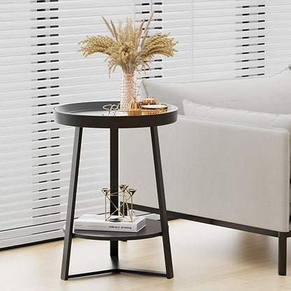 Gadroad Round End Table with Storage Shelf, 2 Tier Farmhouse Side Table - Image 9