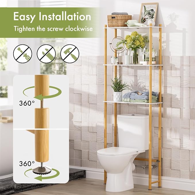 AmazerBath Bamboo Over The Toilet Storage Shelf, 3-Tier Bathroom Storage - Image 5