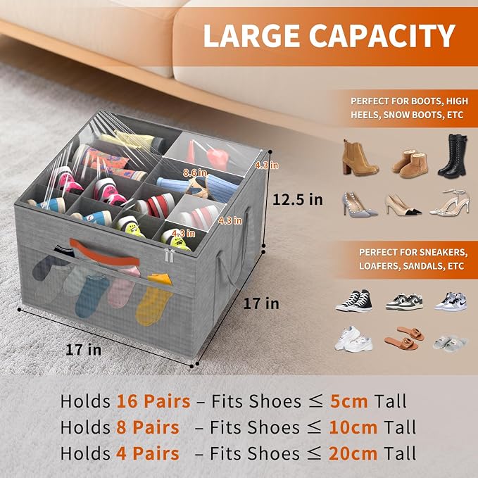 Aokeyee 2 Pack Shoe Organizer for Closet, Foldable Shoe Storage Organizer Box - Image 2