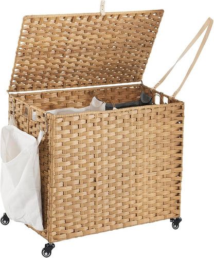 Laundry Hamper with Wheels, 34.3 Gallon Rolling Laundry Basket with Lid by Hiagnete