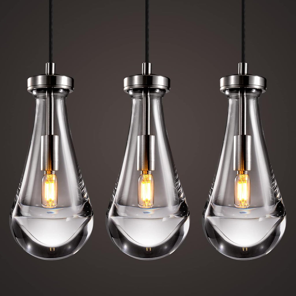 Raindrop Pendant Lights Set of 3, Modern Pendant Lights Kitchen Island 3 Pack, Brushed Nickel Island Light, Pendant Light for Bedroom Bathroom, Chandelier for Living Room Hallway