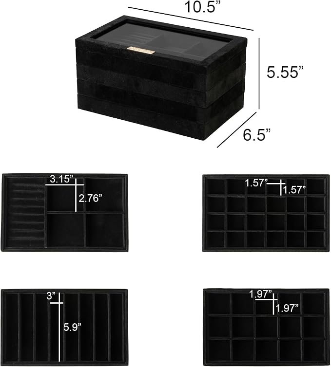 Frebeauty Stackable Jewelry Trays, Removable Glass Lid, Drawer Inserts - Image 3