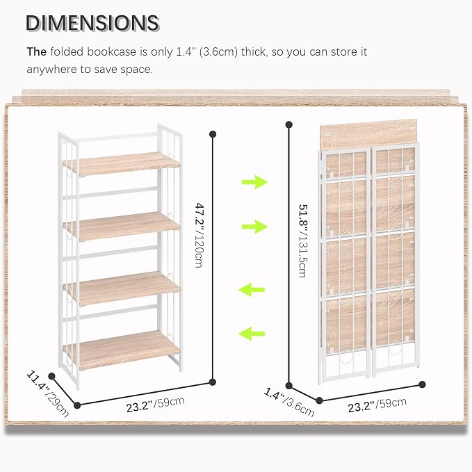 4NM No Assembly 4 Tiers Folding Bookshelf, 47.2" H Foldable Storage Shelves - Image 2