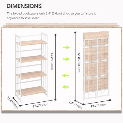 4NM No Assembly 4 Tiers Folding Bookshelf, 47.2" H Foldable Storage Shelves - Image 2