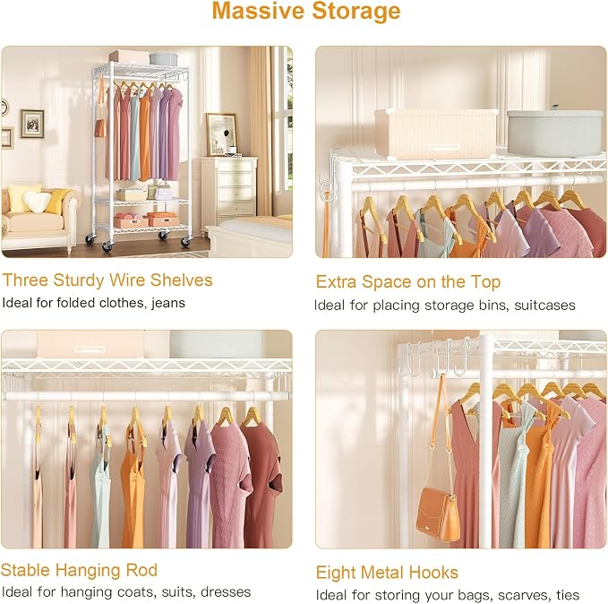 FUTASSI P6 Medium Rolling Clothes Rack Heavy Duty, Clothing Racks - Image 7