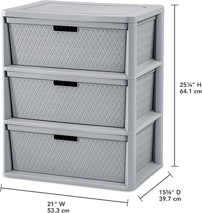 Gray Wide Storage Tower, 3 Drawer Plastic Organizer - Image 3