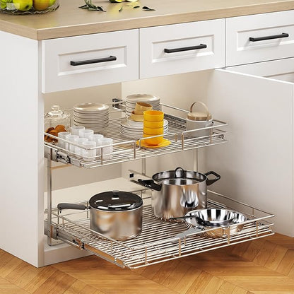 2 Tier Individual Pull Out Cabinet Organizer 30" W x 21½" D, Heavy Duty Cabinet - Image 5