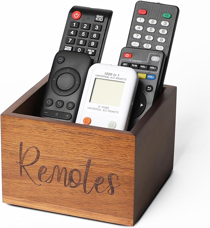 Acacia Wood Remote Control Holder Caddy, TV Organizer by LBEMEY