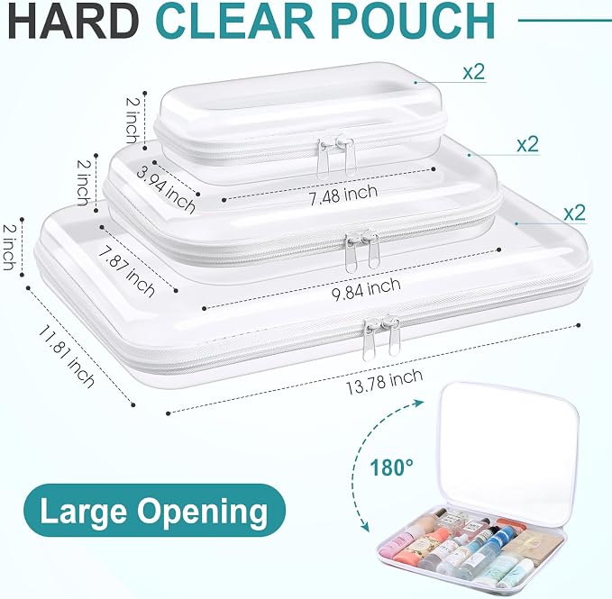 Sanwuta 6 Pcs Clear Hard Zipper Case Hard Plastic Zipper Pouches Transparent - Image 2