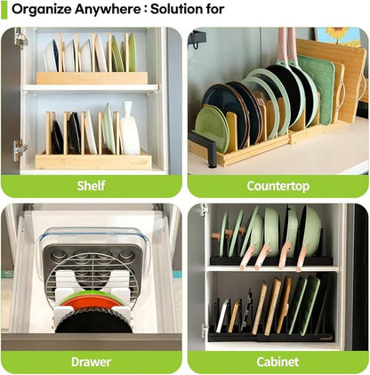 Bamboo Expandable Bakeware and Cutting Board Organizer, Adjustable Pot Lids - Image 4