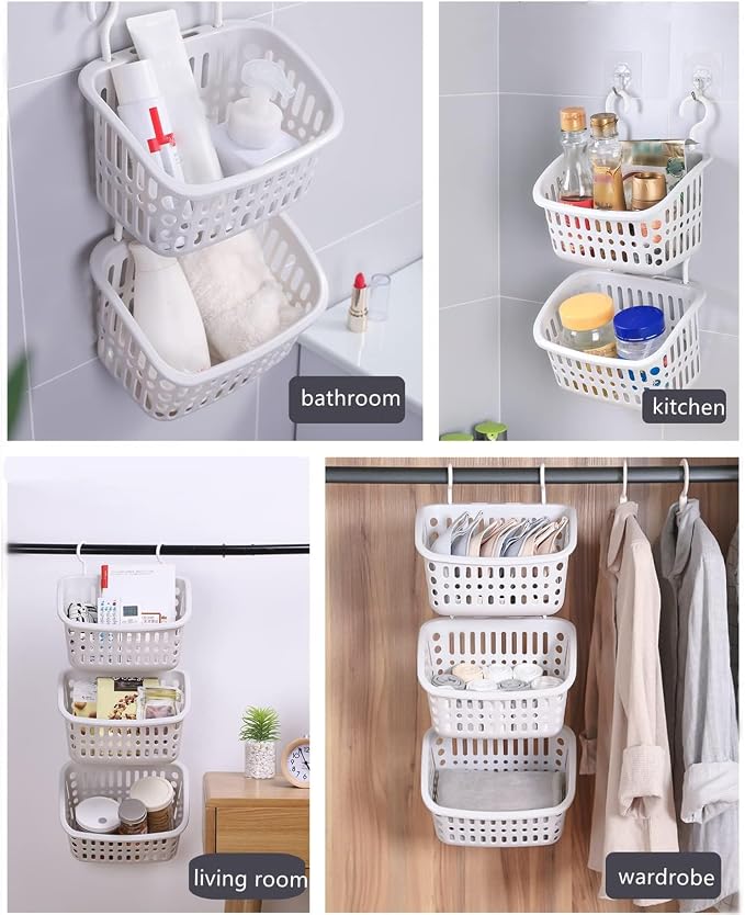 3PCS Plastic Hanging Baskets for Shower, Hanging Basket Organizer - Image 3