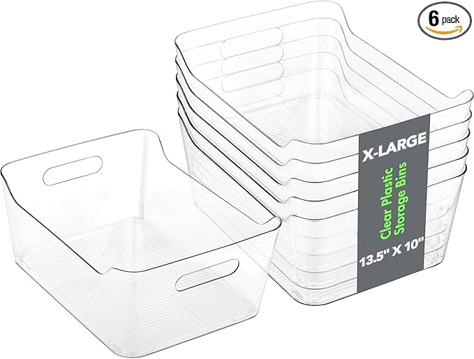 Tiawudi 6 Pack Plastic Storage Bins, Extra Large Pantry Organizer, 13.5" x 10" by Tiawudi