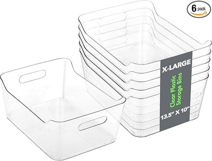 Tiawudi 6 Pack Plastic Storage Bins, Extra Large Pantry Organizer, 13.5" x 10" by Tiawudi