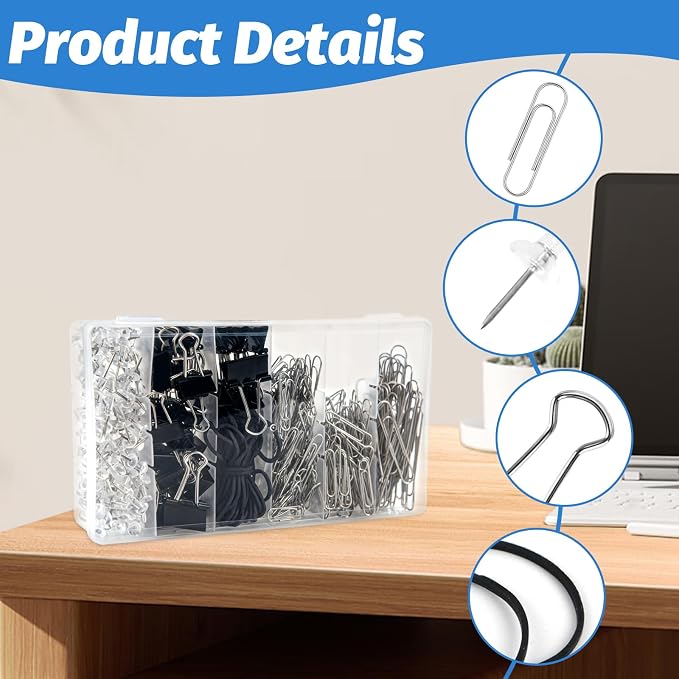 500 PCS Paper Binder and Clips Assorted Sizes Set, Office Supplies - Image 2