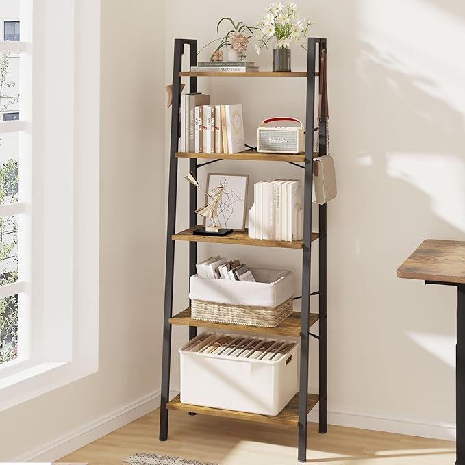 Hzuaneri Ladder Shelf, Freestanding Corner Storage Shelf | Bookcase by Hzuaneri