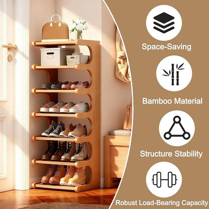 7-Tier Vertical Shoe Rack, Bamboo Free Standing Shoe Rack Shelf, Shoe Storage - Image 3