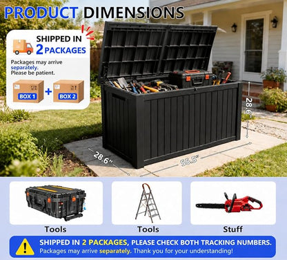 200 Gallon Outdoor Storage Box Resin Deck Box All Weather Waterproof Large - Image 3
