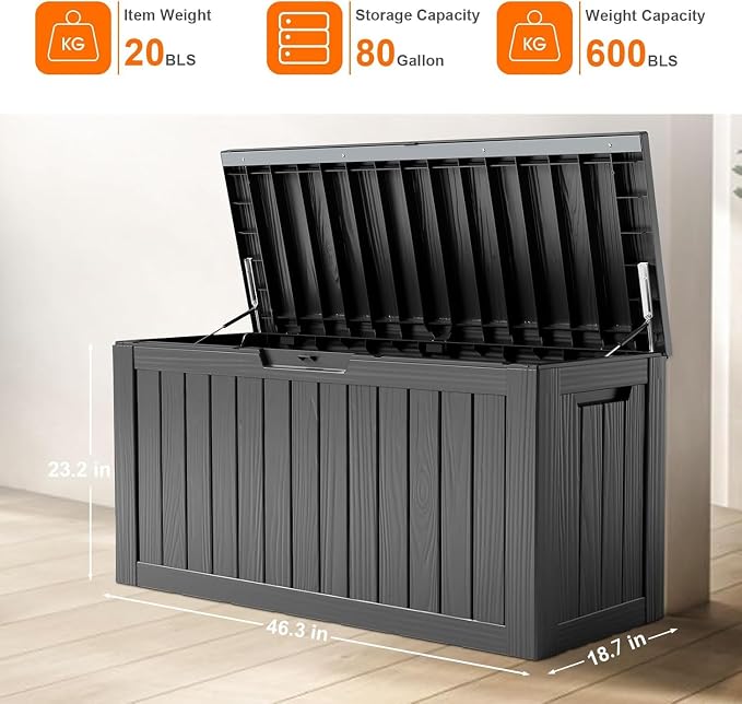80 Gallon Resin Deck Box, Lockable Outdoor Storage Box - Image 2