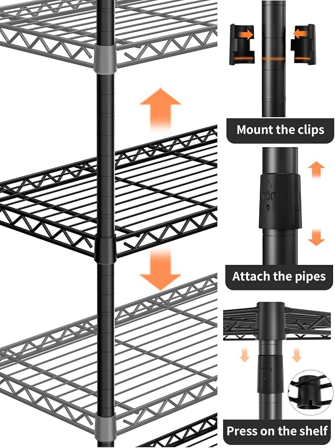 6 Tier Adjustable Storage Shelves, Heavy Duty Metal Utility Shelf 1500LBS - Image 6