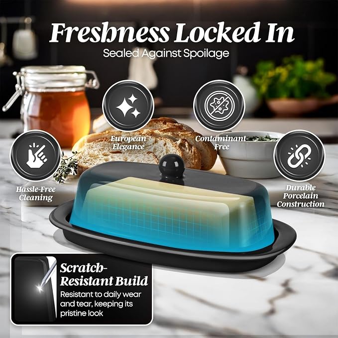 Flexzion Ceramic Black European Butter Dish - Image 6