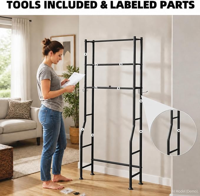GloTika 3-Tier Over Toilet Storage, 150lb Capacity, Carbon Steel, Freestanding - Image 9