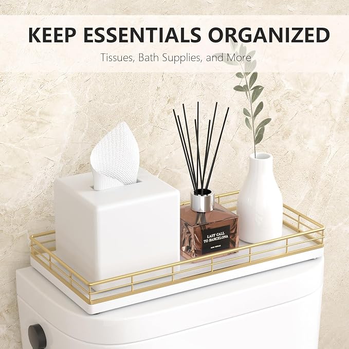 Toilet Paper Basket Organizer – Oak Wood Toilet Tank Tray - Image 3