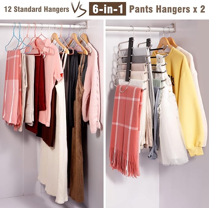 HUITEM Space Saving 6 Tier Pant Hangers, Stainless Steel, 2 Pack - Image 6