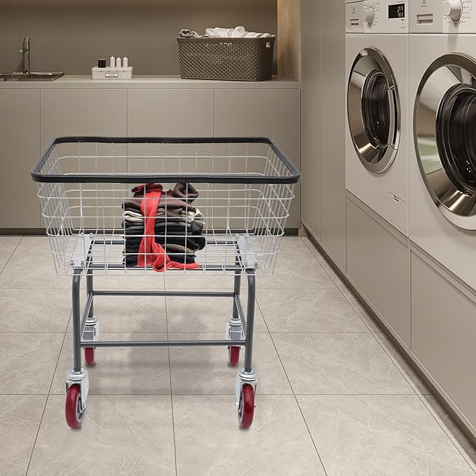 Laundry Cart, Steel Wire Laundry Cart, Laundry Basket - Image 2