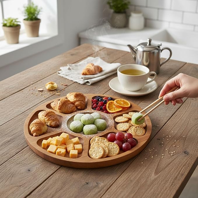 Wood Serving Tray with Compartments - Image 7