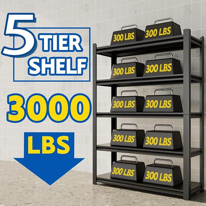 72''H Garage Shelving Heavy Duty, 3000LBS Storage Shelves, 5-Tier Adjustable - Image 3
