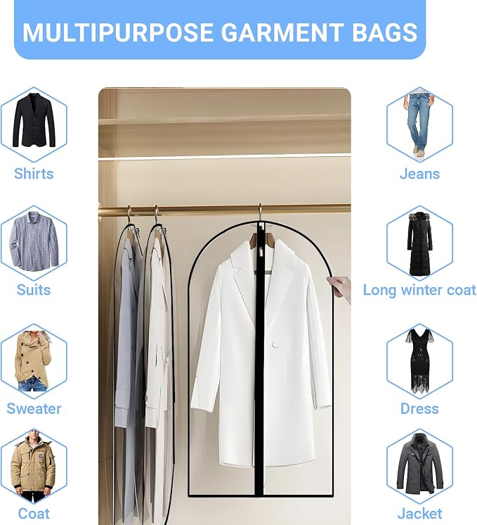 Garment Bags for Hanging Clothes 24'' x 48'' Coat Covers for Closet Foldable - Image 3