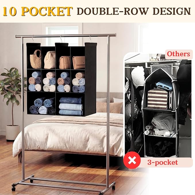 Ofiray-home 3 Tier Hanging Closet Organizer, 10 Compartments Sweater Organizer - Image 4