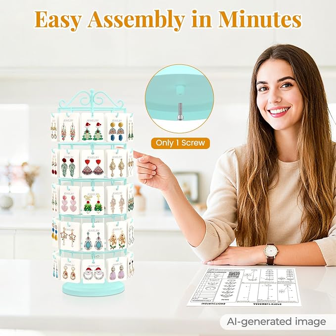 EsLuker.ly Earring Holder Organizer Rotating Display Tree Stand, Adjustable - Image 7