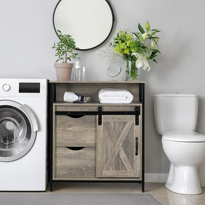 VINGLI Farmhouse Bathroom Floor Storage Cabinet, Rustic Freestanding Cabinet - Image 2