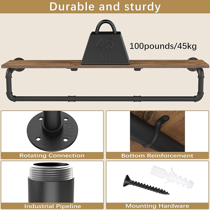 Industrial Pipe Clothes Rack, Wall Mounted Garment Rack, Heavy Duty Iron Shelf - Image 4
