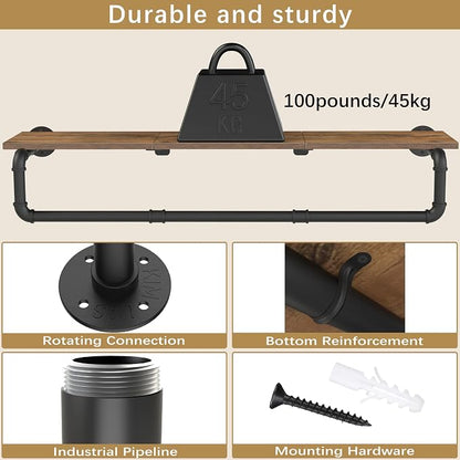 Industrial Pipe Clothes Rack, Wall Mounted Garment Rack, Heavy Duty Iron Shelf - Image 4