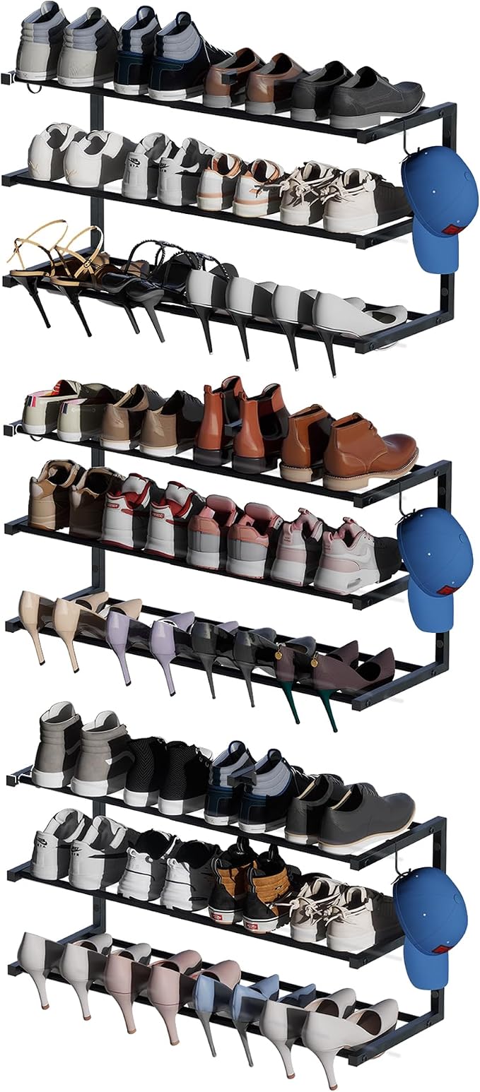 3 Pack Wall Mounted Shoe Rack, 3 Tier Hanging Shoe Rack Holds 36 Pairs by HomeOrganizerandStorage