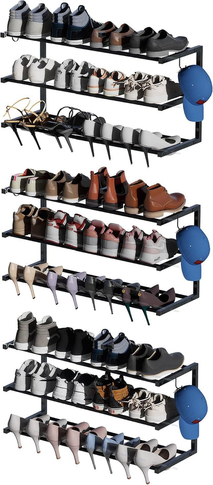 3 Pack Wall Mounted Shoe Rack, 3 Tier Hanging Shoe Rack Holds 36 Pairs by HomeOrganizerandStorage